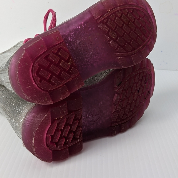 Girls Sparkle Rain Combat Style Boots with pink Laces - Sz. 11-12 - Picture 7 of 8